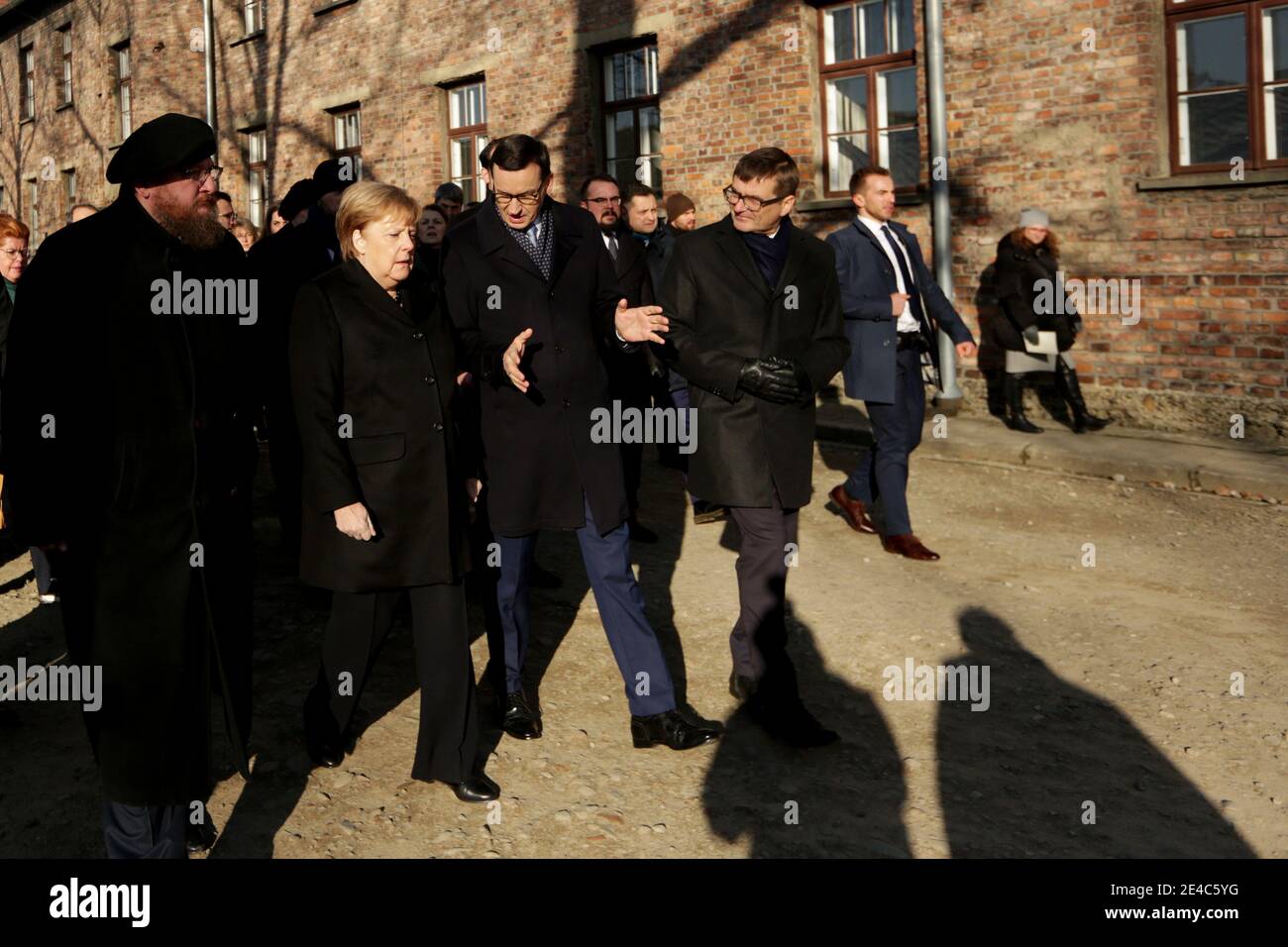 OSWIECIM, POLEN - 6. DEZEMBER 2019: Angela Merkels Besuch im ehemaligen Nazi-Konzentrationslager Auschwitz-Birkenau. Stockfoto