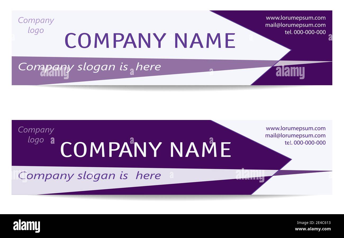 Banner-Vorlagen in Violett gesetzt. Business Headers. Geometrisches Design für Corporate Identity. Vektor-Layout für Banner, Visitenkarte, Promotion, Werbung Stock Vektor
