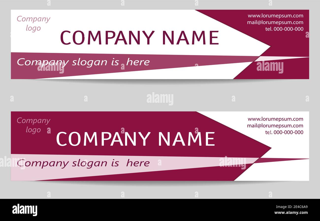 Zwei Business-Banner. Vektorlayout für Header, Landing Page, Promotion. Schablonen in heller Kirschfarbe gesetzt. Geometrisches Design für Corporate Identity Stock Vektor