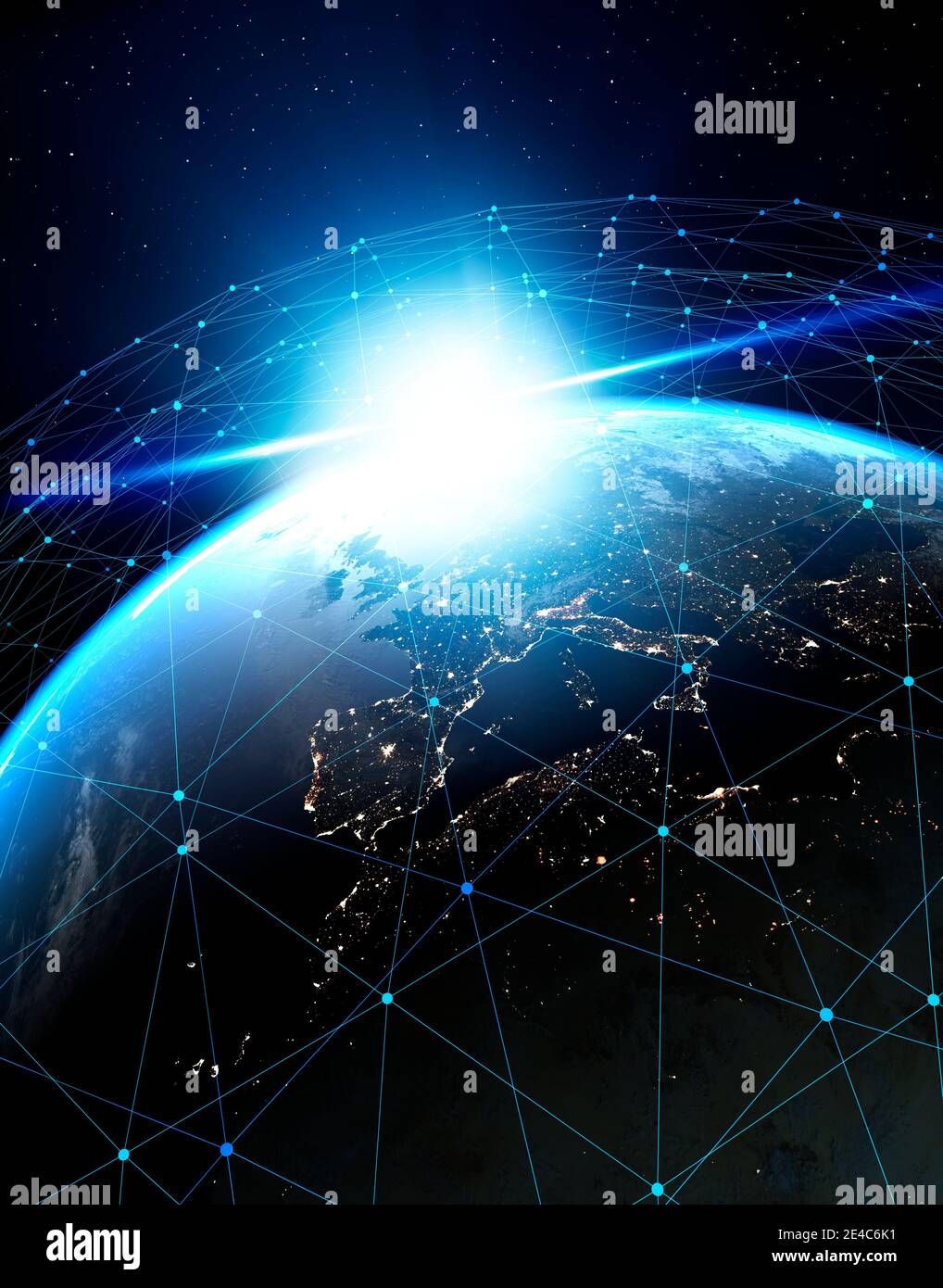 Globale Satellitenkommunikation, Illustration. Stockfoto
