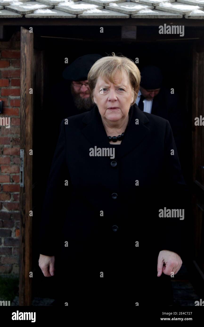 OSWIECIM, POLEN - 6. DEZEMBER 2019: Angela Merkels Besuch im ehemaligen Nazi-Konzentrationslager Auschwitz-Birkenau. Stockfoto