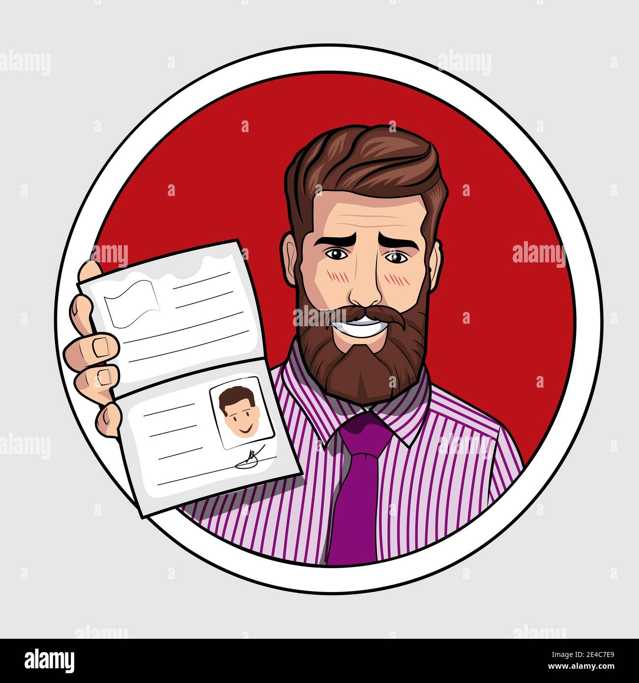 Junge bärtige Mann mit einem Pass - männliche Charakter Design Illustration. Stock Vektor
