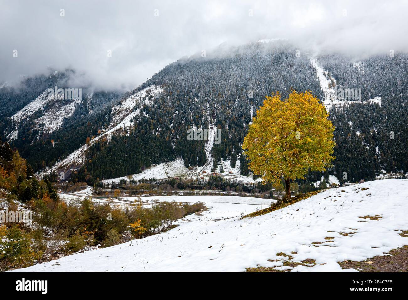 Wunderschöne Berglandschaft mit Schnee bei Fusch in Österreich Stockfoto