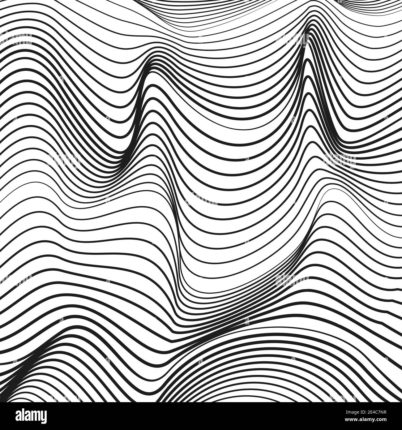Techno-Wellen. Schwarz-weiß gestreiftes Muster. Linienkunst. Vektorgrafiken verwinkeln dünne Kurven. Abstrakter monochromer Hintergrund. Moderne Grafik. EPS10 Stock Vektor