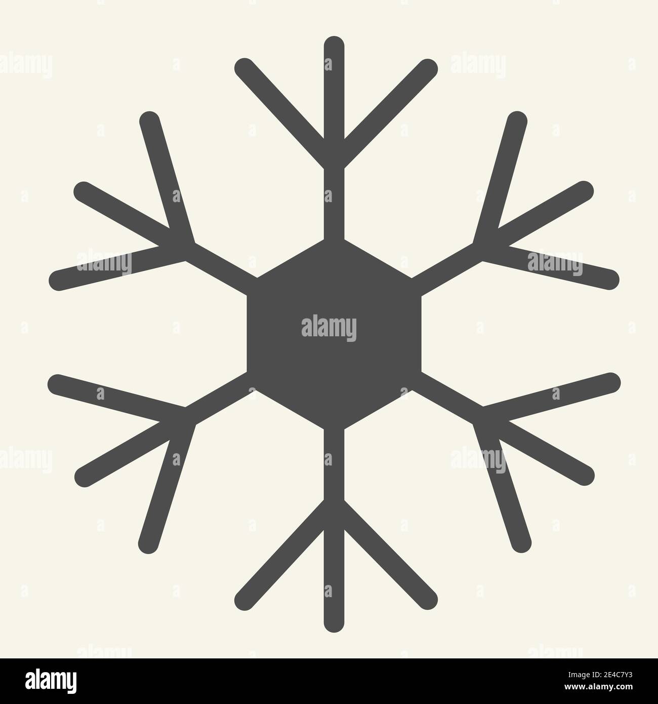 „Schneeflocke“-Symbol. Eiskristall-Schneeflocke mit sechsfacher Symmetrie-Glyphen-Piktogramm auf weißem Hintergrund. Neujahr Zeichen für mobile Konzept und Stock Vektor