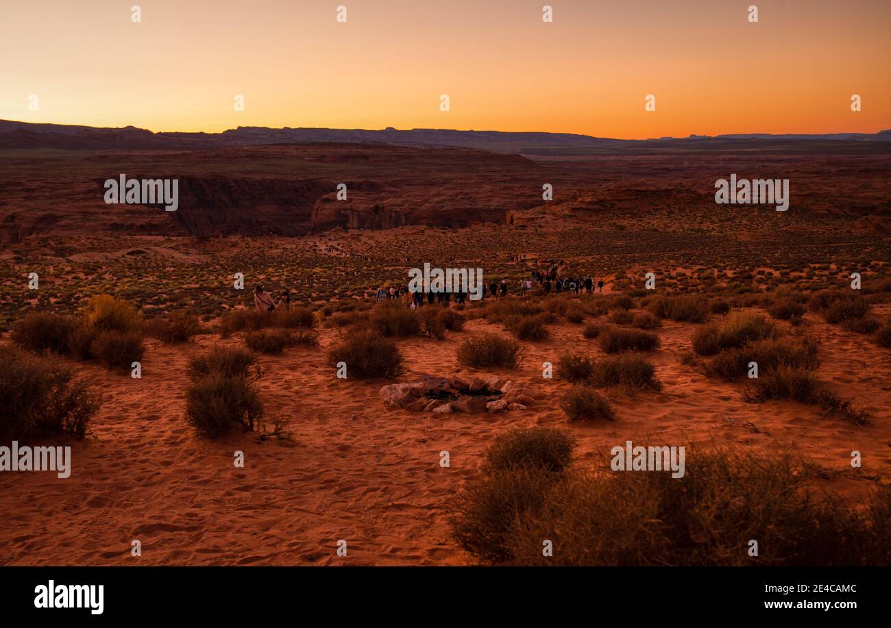 Horse Shoe Bend bei Sonnenuntergang in Page, Arizona, Amerika, USA Stockfoto
