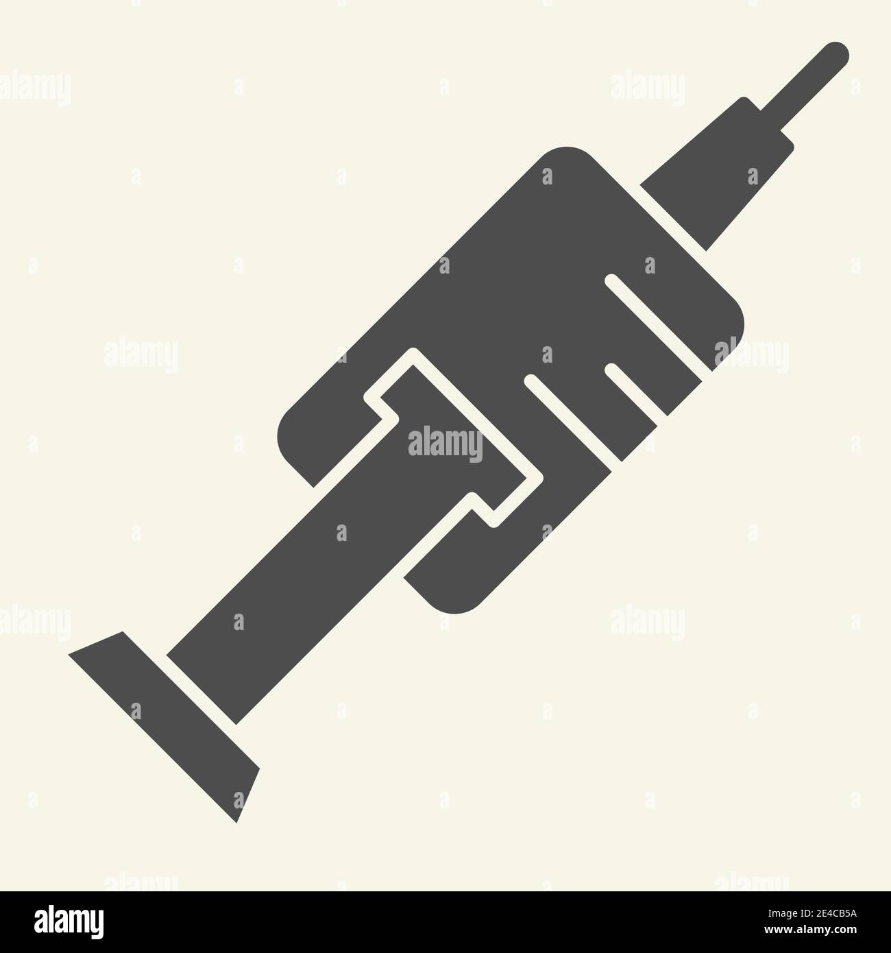 Symbol „Spritze fest“. Impfung oder Injektion Glyphen Stil Piktogramm auf weißem Hintergrund. Medizinische Spritze mit Impfstoff für mobiles Konzept und Webdesign Stock Vektor
