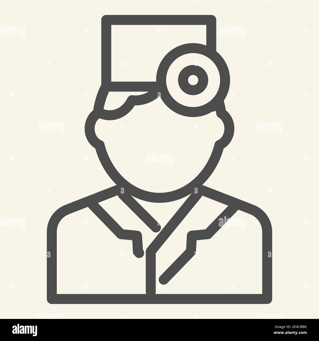 Symbol für die Linie eines Augenarztes oder Therapeuten. Arzt mit Kopf Spiegel Umriss Stil Piktogramm auf weißem Hintergrund. Vision Healthcare für mobile Geräte Stock Vektor