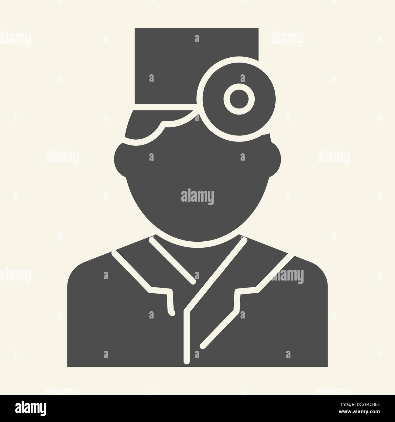 Symbol für Augenarzt oder Therapeuten. Arzt mit Kopfspiegel Glyphen Stil Piktogramm auf weißem Hintergrund. Vision Healthcare für mobile Geräte Stock Vektor
