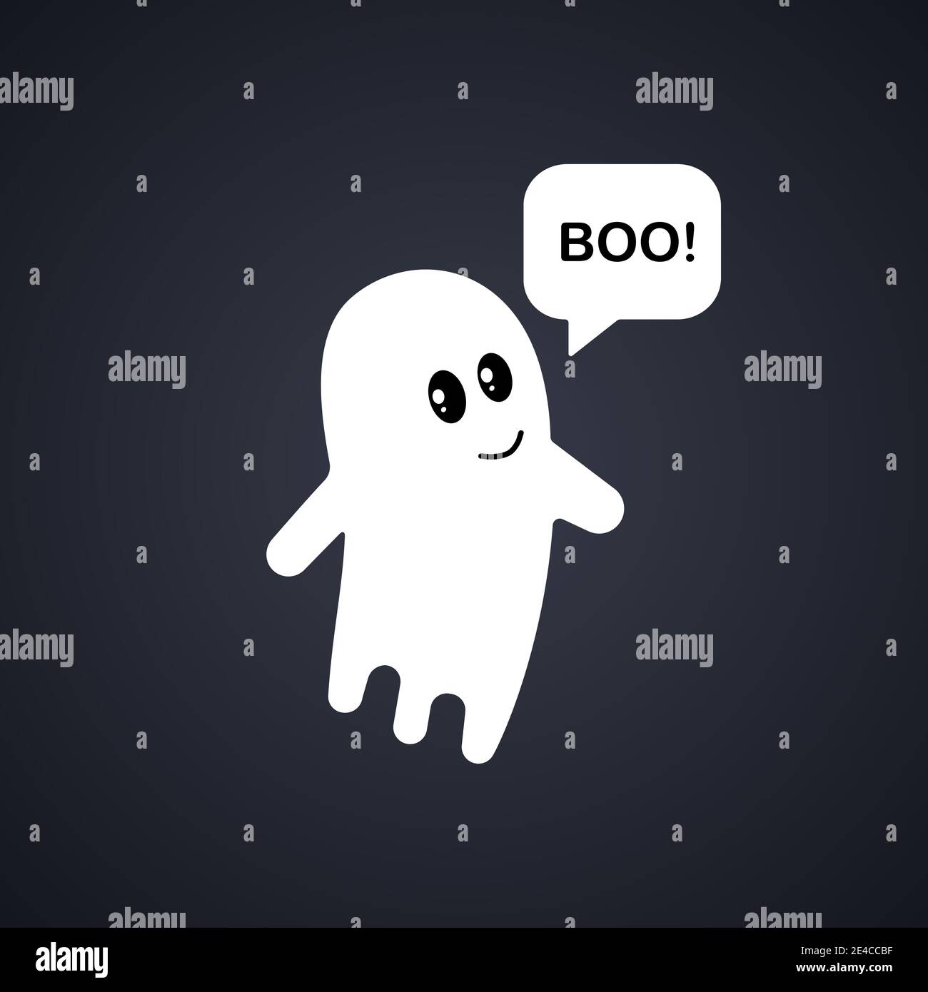 Ghost-Banner. Niedlicher Halloween Geist mit Sprechblase. Boo. Frohe Halloween. Stock Vektor