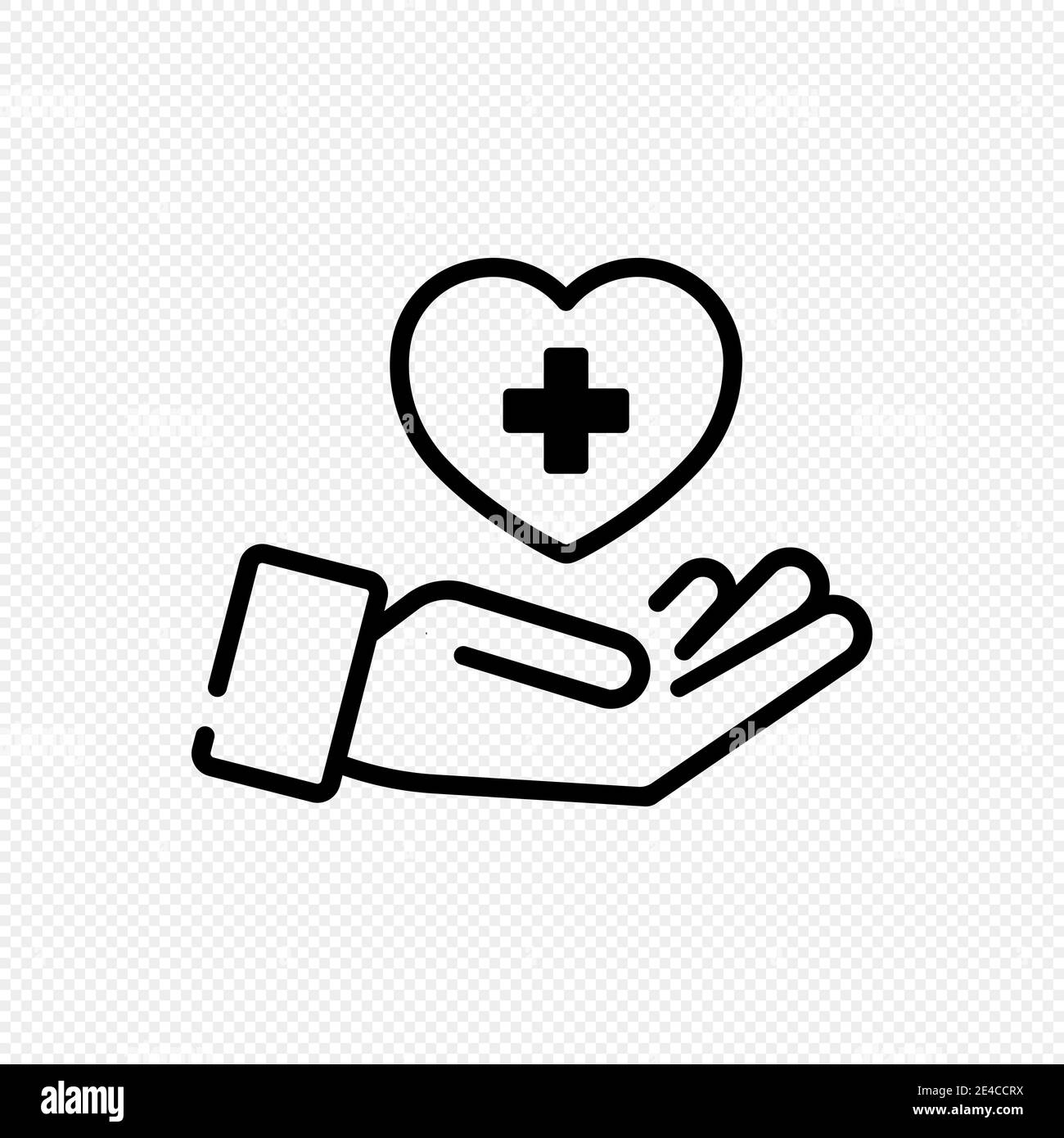 Hand mit Herz-Symbol in schwarz. Wohltätigkeitskonzept. Stock Vektor