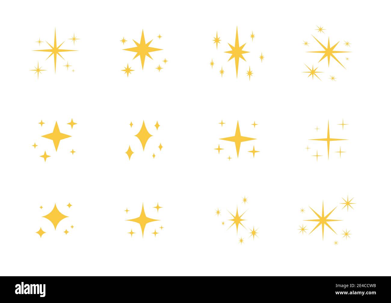 Gelber Stern funkelt Icon Set. Stock Vektor