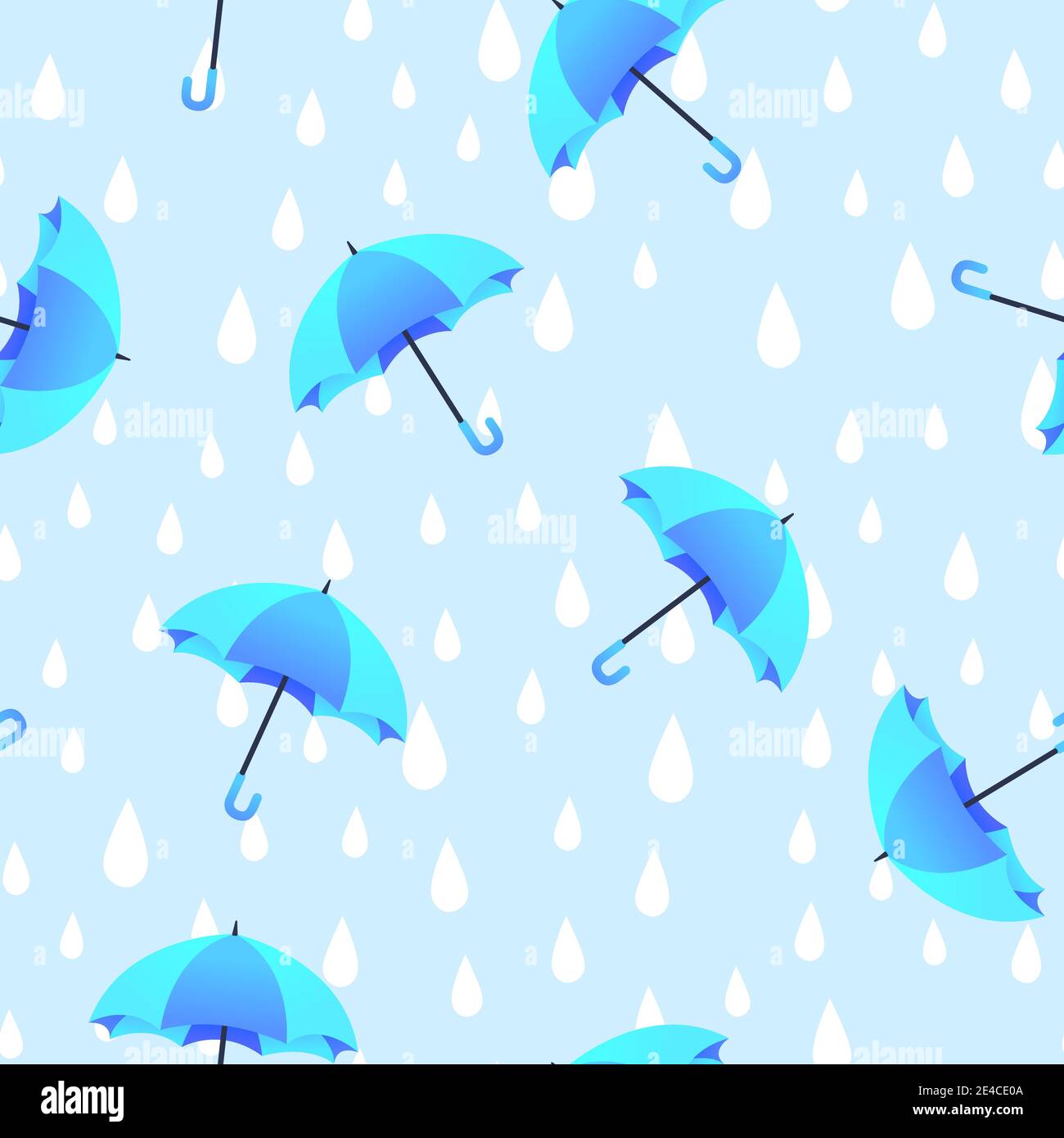 Blauer Regenschirm und Regenkritze handgezeichnetes nahtloses Muster. Stock Vektor