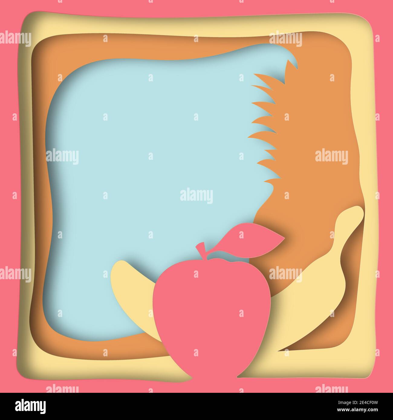 Illustration Vektor Papier geschnitten Schichten von Apfel Banane und Ananas Mit Schatten auf blauem Hintergrund Stock Vektor
