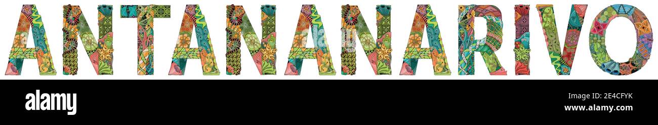 Handgemaltes Kunstdesign. Illustration Antananarivo Stadt ist die Hauptstadt von Madagaskar für T-Shirt-Design, Tattoo und andere Dekorationen Stock Vektor