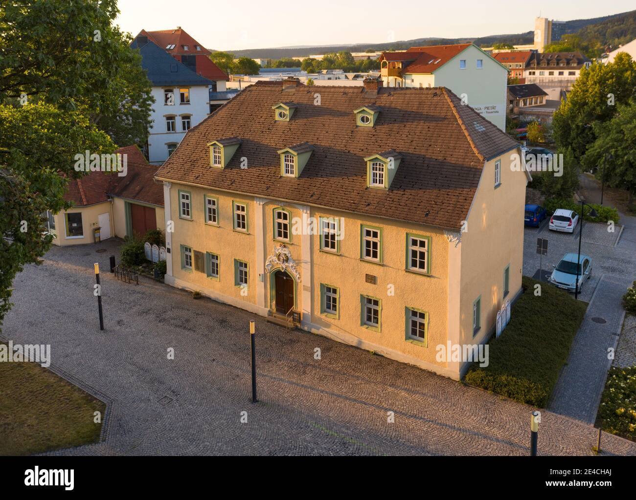 Deutschland, Thüringen, Ilmenau, Haus, schräge Ansicht, Alte Försterei, 'Goethe lebte hier' Stockfoto