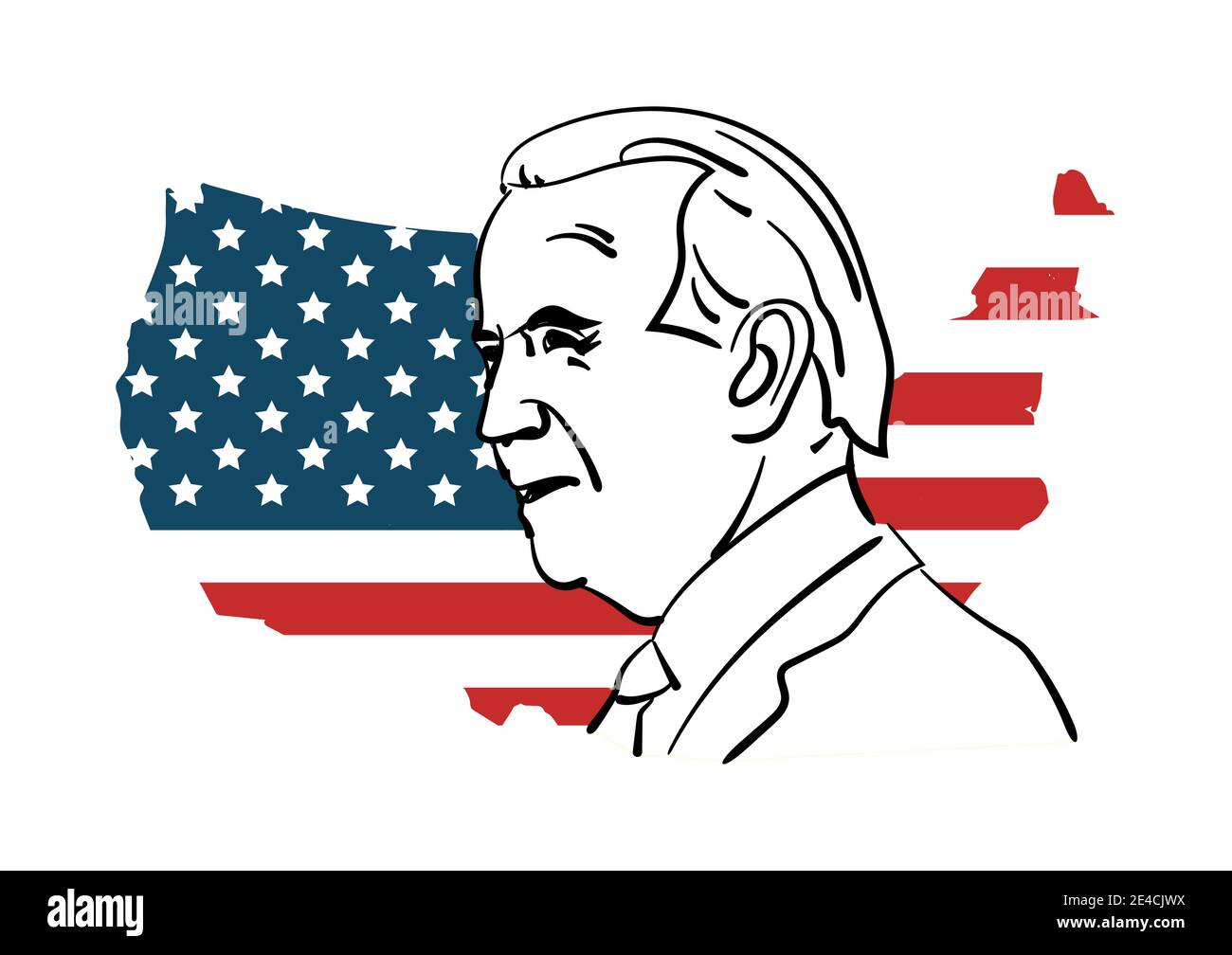 Bangkok THAILAND - Nov 5, 2020 : Handzeichnung von Joe Biden mit Flagge der Vereinigten Staaten, Gewinner der US-Präsidentschaftswahl. Stock Vektor