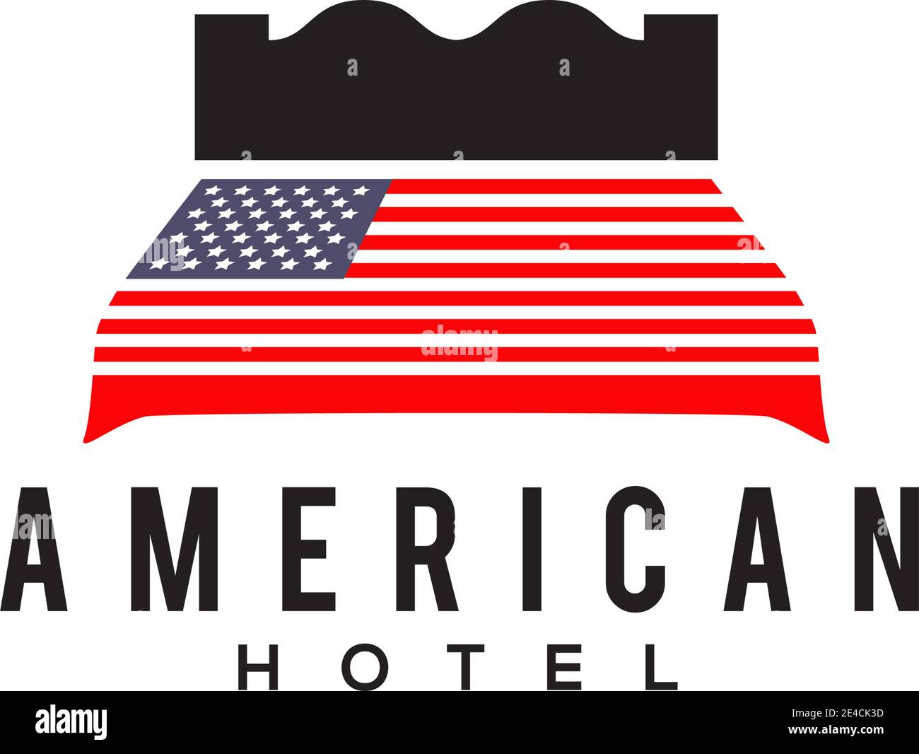 Amerikanisches Hotellogo mit Vektor-Vorlage für das Bett-Symbol Stock Vektor