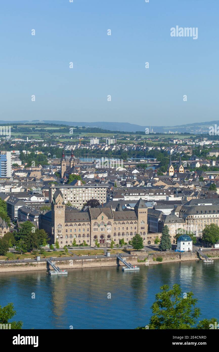 Ehemaliges preußisches Regierungsgebäude Bundesamt für Verteidigungstechnik und Beschaffung, BWB, Blick von Asterstein, Koblenz, Rheinland-Pfalz, Deutschland, Europa Stockfoto