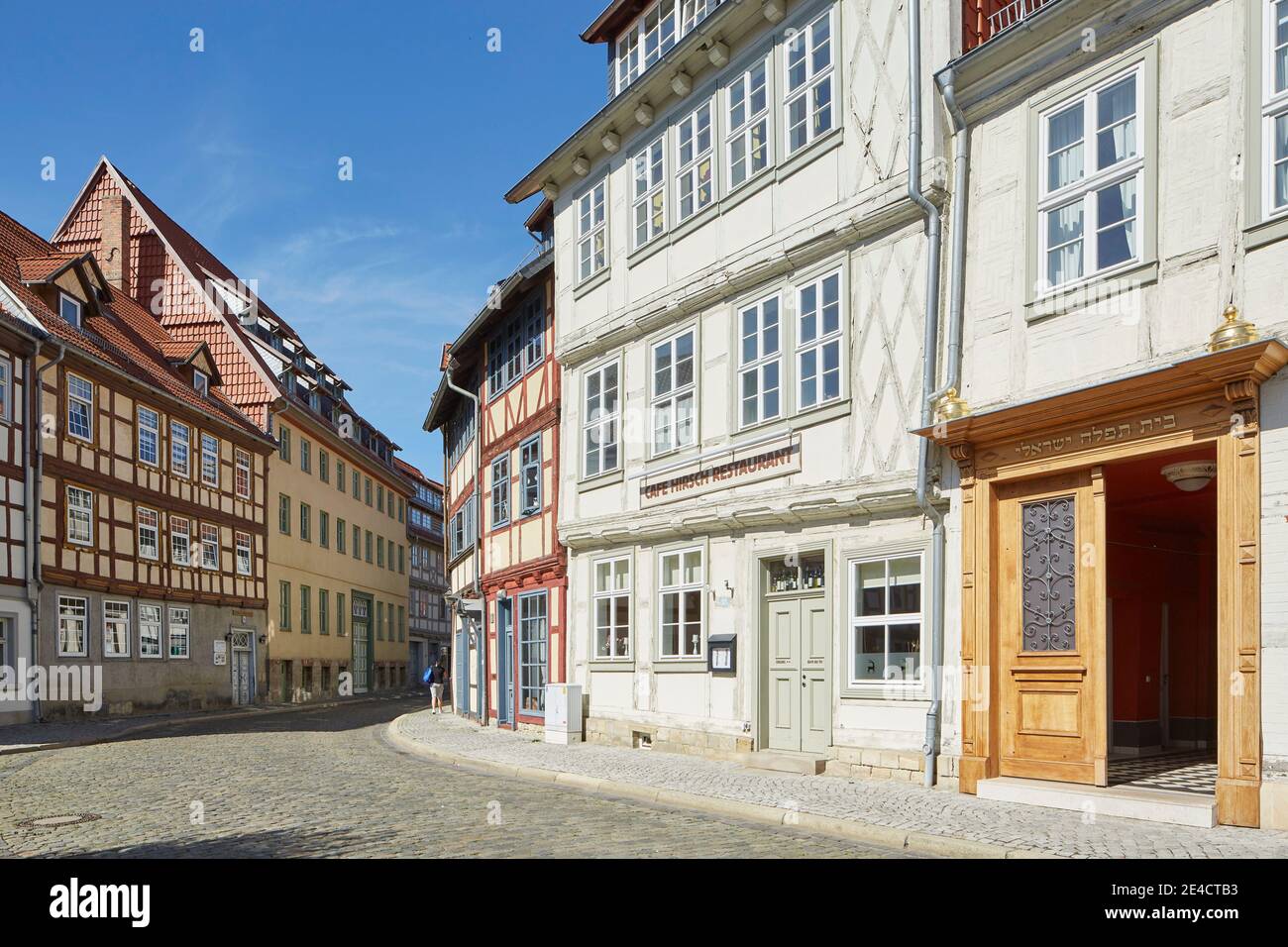 Deutschland, Sachsen-Anhalt, Halberstadt, historische Altstadt, Fachwerkhäuser, Jüdisches Restaurant 'Cafe Hirsch', Stockfoto