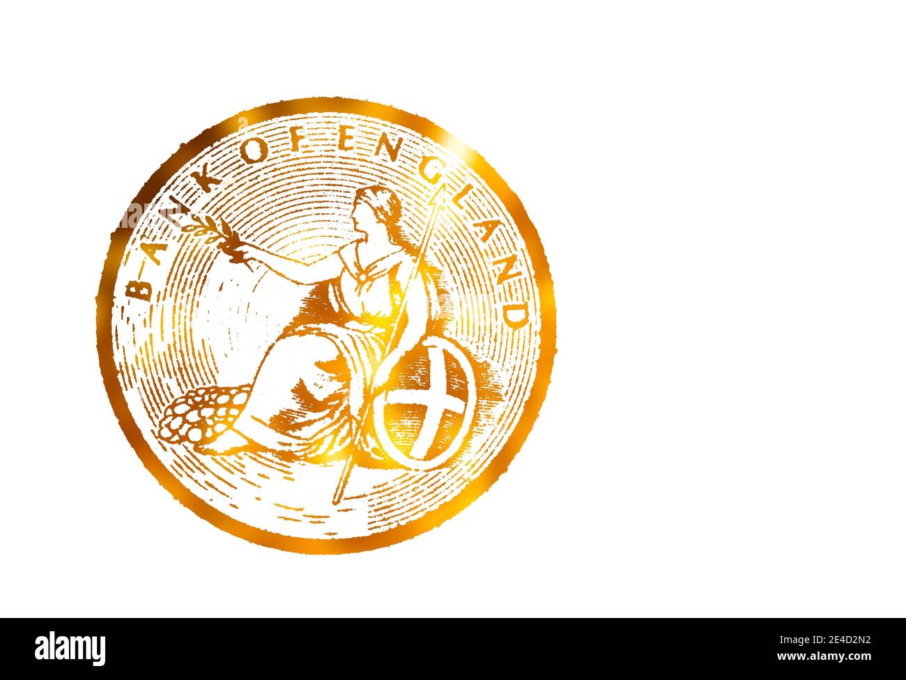 goldenes Glitzer Bank of England Zeichen geschnitten auf 20 Pfund sterling Banknote für Designzwecke Stockfoto