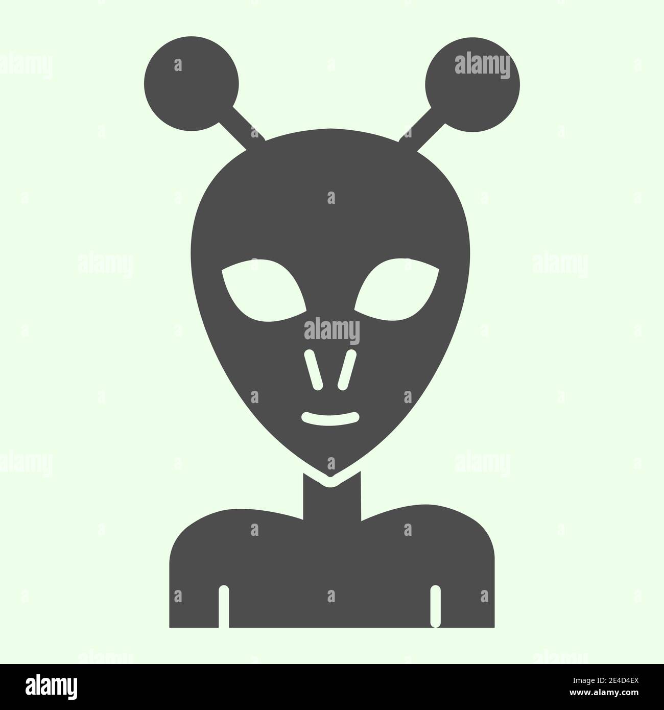Alien Solid-Symbol. Außerirdischer Ausländer mit ovalem Gesicht und großen Augen Glyphen Stil Piktogramm auf weißem Hintergrund. Erkundungszeichen für mobile Geräte Stock Vektor