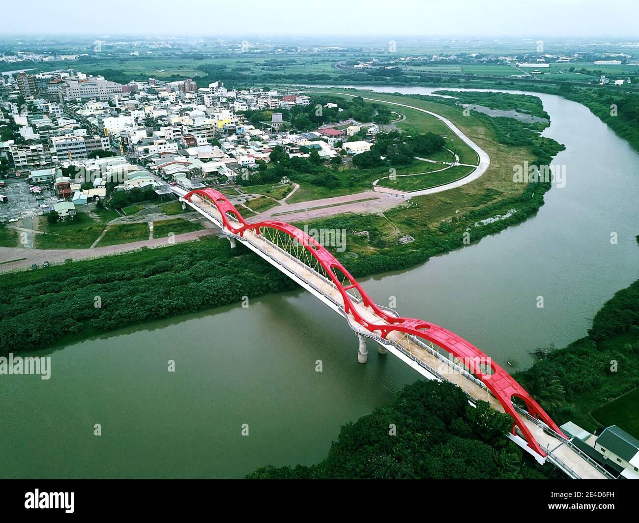 Luftaufnahme der Beigan Tourist Bridge. Beigan, Yunlin, Taiwan. Stockfoto