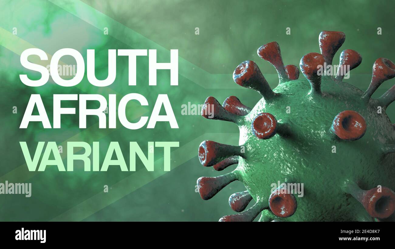 Covid Südafrika Variante, covid-19 Virus mit afrikanischer grüner Flagge Stockfoto