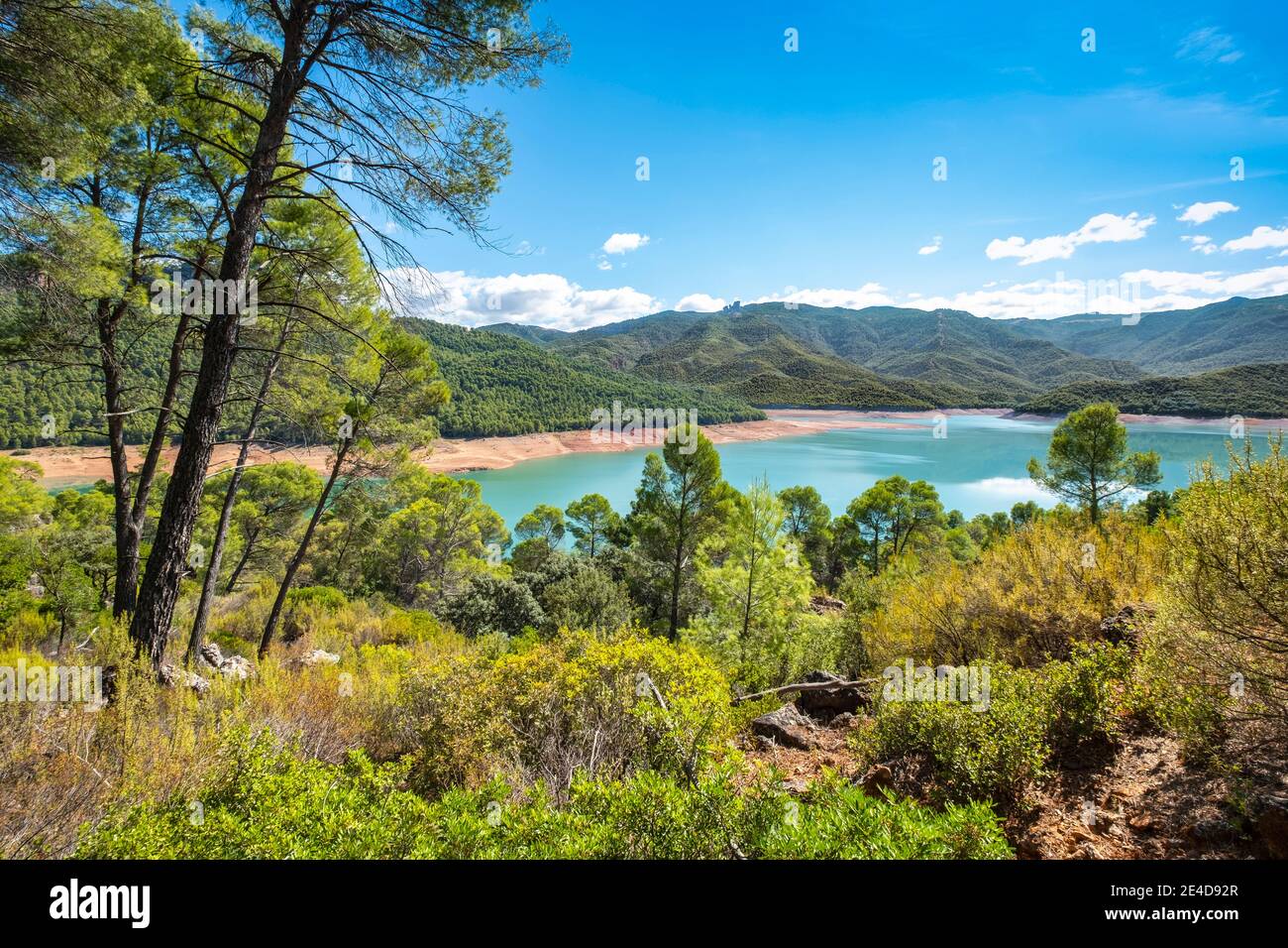 Naturlandschaft am Stausee el Tranco, Sierra de Cazorla, Naturpark Segura und Las Villas, Provinz Jaen, Andalusien, Südspanien Europa Stockfoto