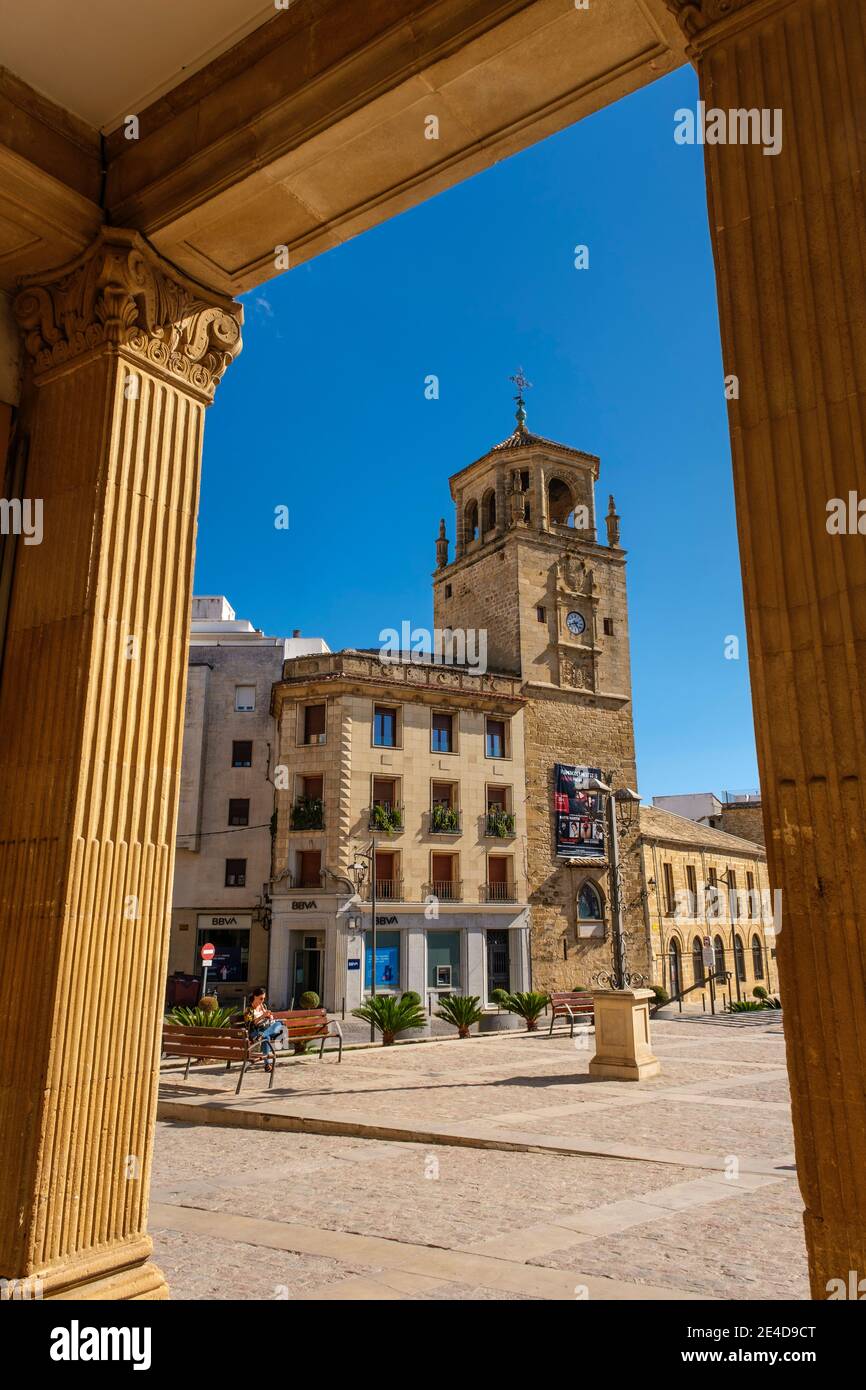 Uhrenturm am Andalusischen Platz, Ubeda, UNESCO-Weltkulturerbe. Jaen Provinz, Andalusien, Südspanien Europa Stockfoto