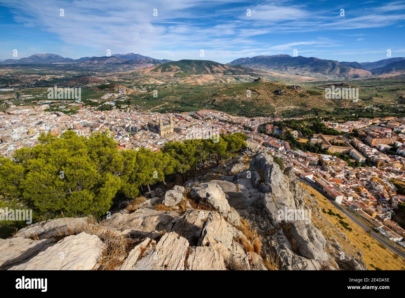 Panorama-Übersicht über Jaen von Cruz de Castillo. Andalusien, Südspanien Europa Stockfoto