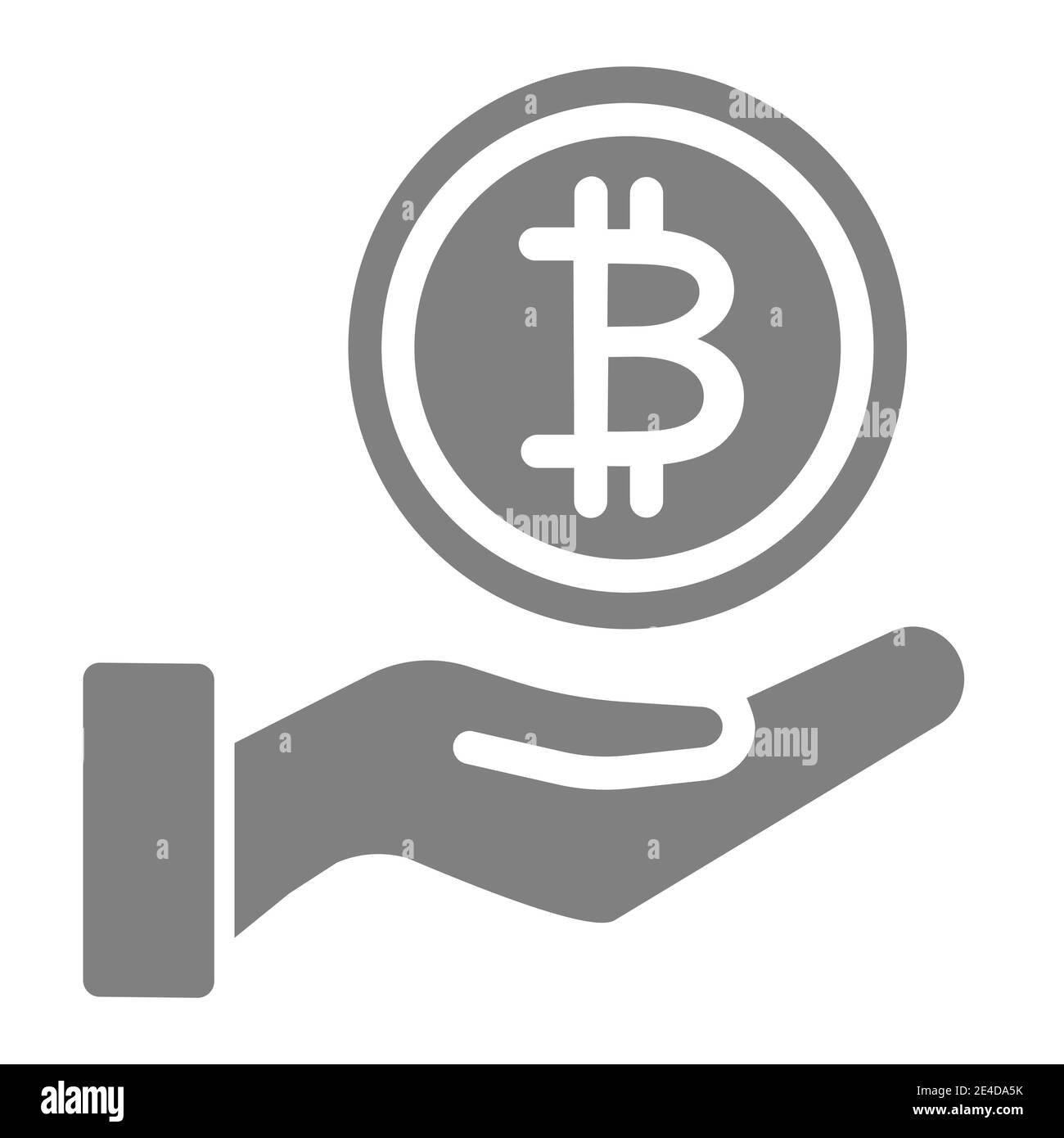 Sparen Geld solide Symbol. Münze in Handfläche Vektor-Illustration isoliert auf weiß. Bitcoin und Hand Glyph Stil Design, für Web und App entwickelt. Eps 10. Stock Vektor