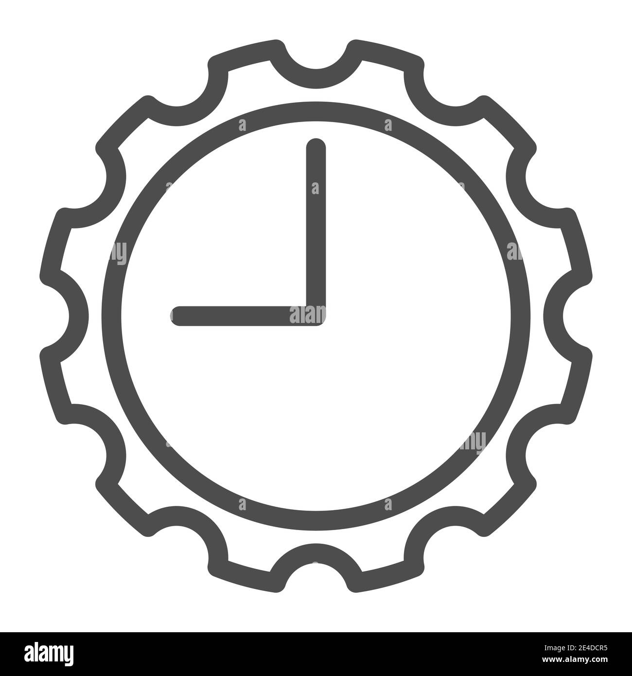 Uhr mit Zahnradsymbol. Uhr mit Zahnrad Vektor-Illustration isoliert auf weiß. Mechanische Uhr Umriss Stil Design, für Web und App entwickelt Stock Vektor