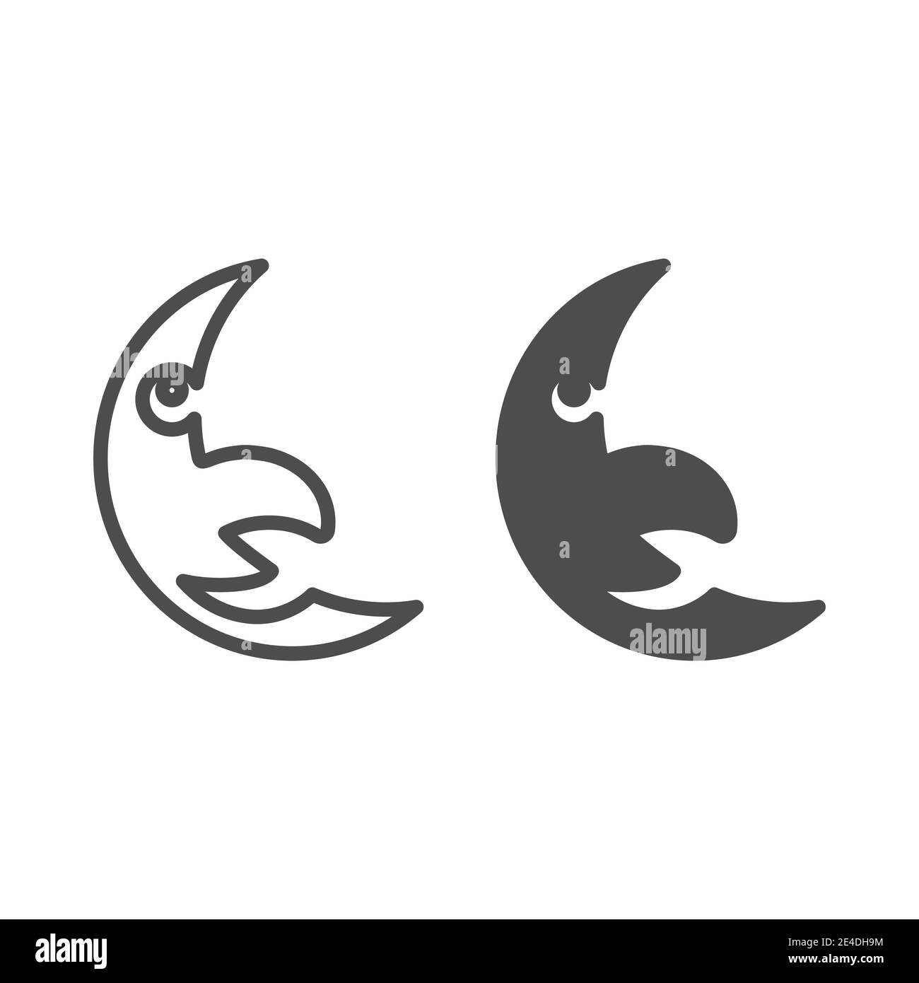 Zeichen-Halbmondlinie und Glyph-Symbol. Mond Gesicht Vektor-Illustration isoliert auf weiß. Crescent mit Hakennase Outline Design, entworfen für Stock Vektor Zeichen-Halbmondlinie und Glyph-Symbol. Mond Gesicht Vektor-Illustration isoliert auf weiß. Crescent mit Hakennase Outline Design, entworfen für Stock Vektor