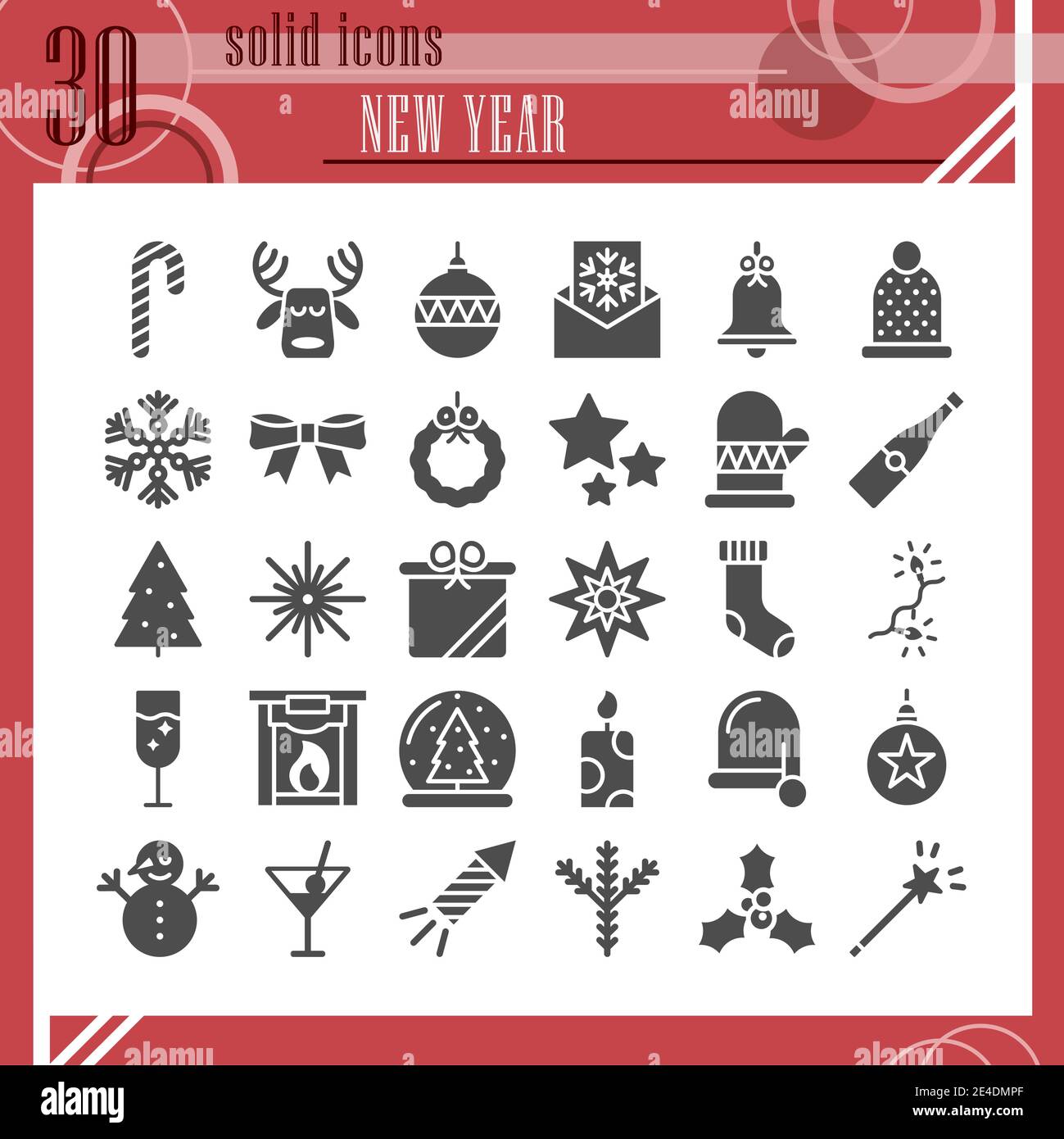 Neujahr Glyphen Icon Set, weihnachten Symbole Sammlung, Vektor-Skizzen