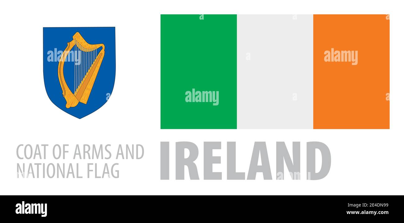 Vektor-Set des Wappens und der Nationalflagge Irland Stock Vektor