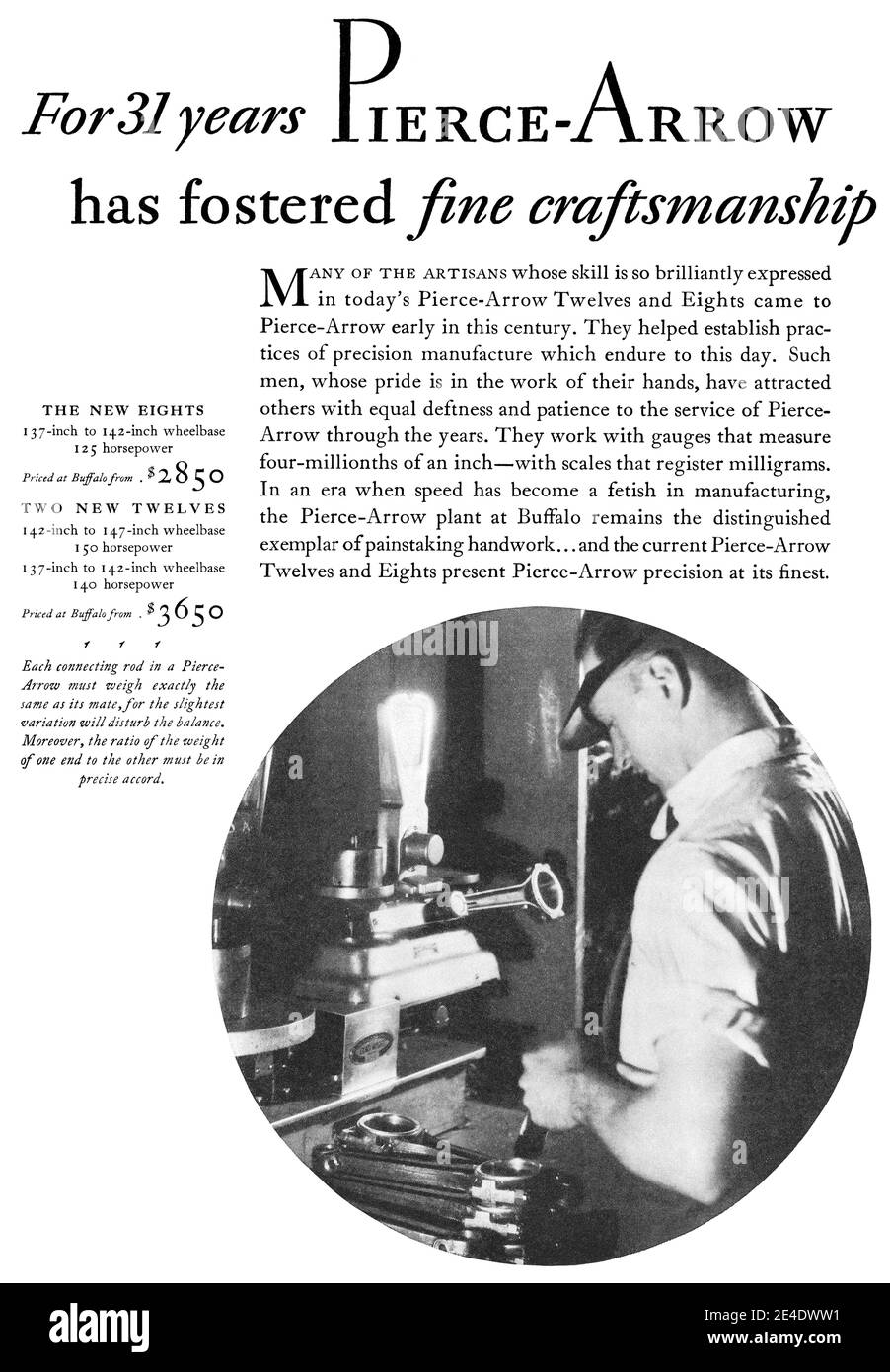 1932 US-Werbung für Pierce-Arrow Automobile. Stockfoto