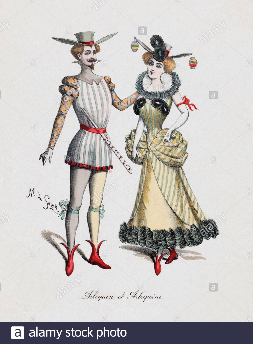 Commedia dell'arte, Harlekin, Vintage Illustration aus dem 19. Jahrhundert Stockfoto