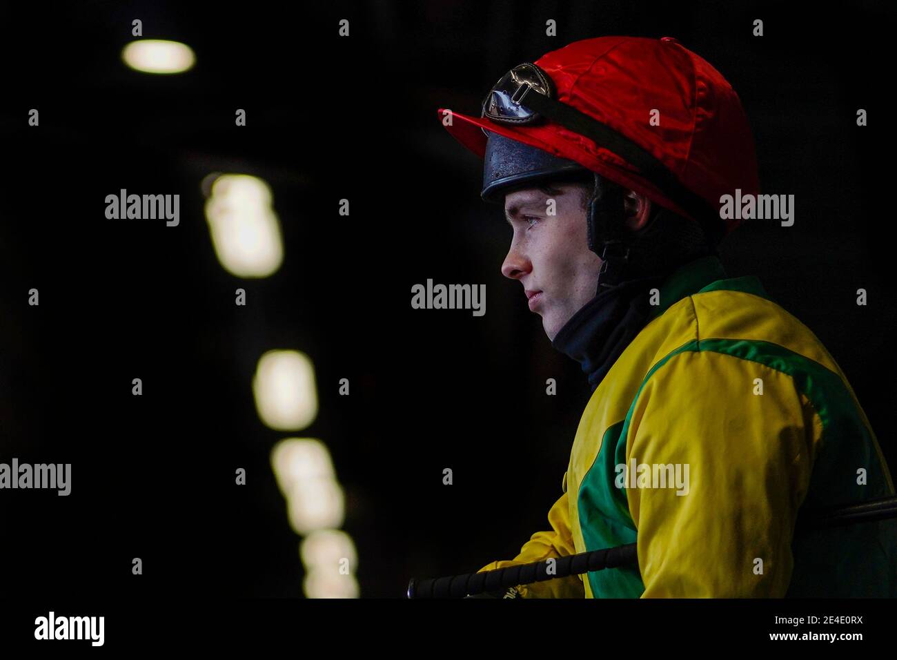 Jonjo O'Neill Jr auf dem Weg zur Rennstrecke während des Matchbook Clarence House Chase Raceday auf der Ascot Racecourse. Bilddatum: Samstag, 23. Januar 2021. Stockfoto