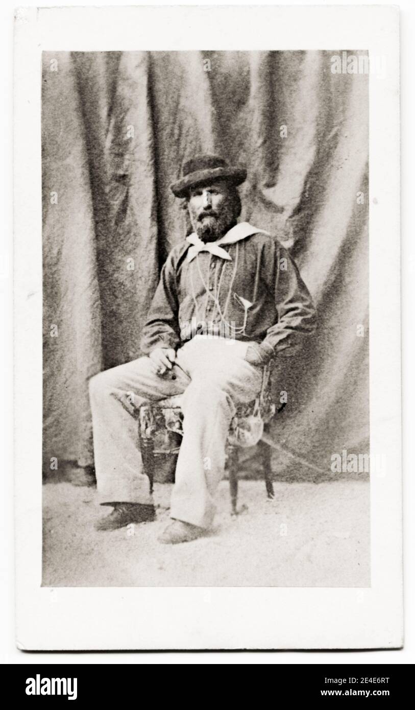 Vintage 19. Jahrhundert Foto: Giuseppe Maria Garibaldi war ein italienischer General, Patriot und Republikaner. Er trug zur Vereinigung Italiens und zur Gründung des Königreichs Italien bei. Stockfoto