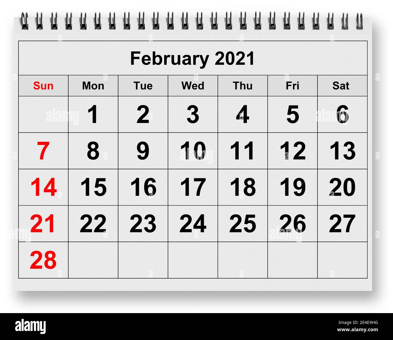 Eine Seite des jährlichen Monatskalenders - Monat Februar 2021 Stockfoto