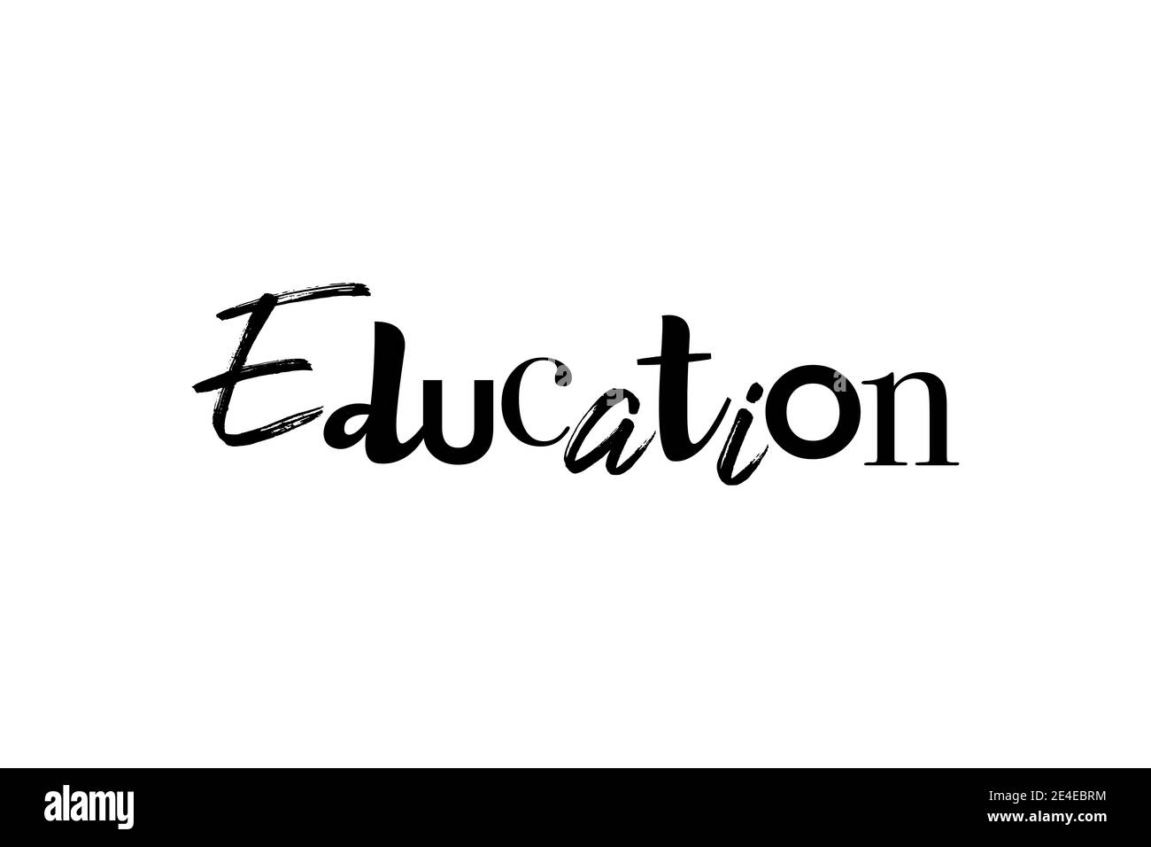 Verspieltes, modernes Grafikdesign eines Wortes "Bildung" in schwarzer Farbe. Experimentelle, lustige und kreative Typografie. Stockfoto