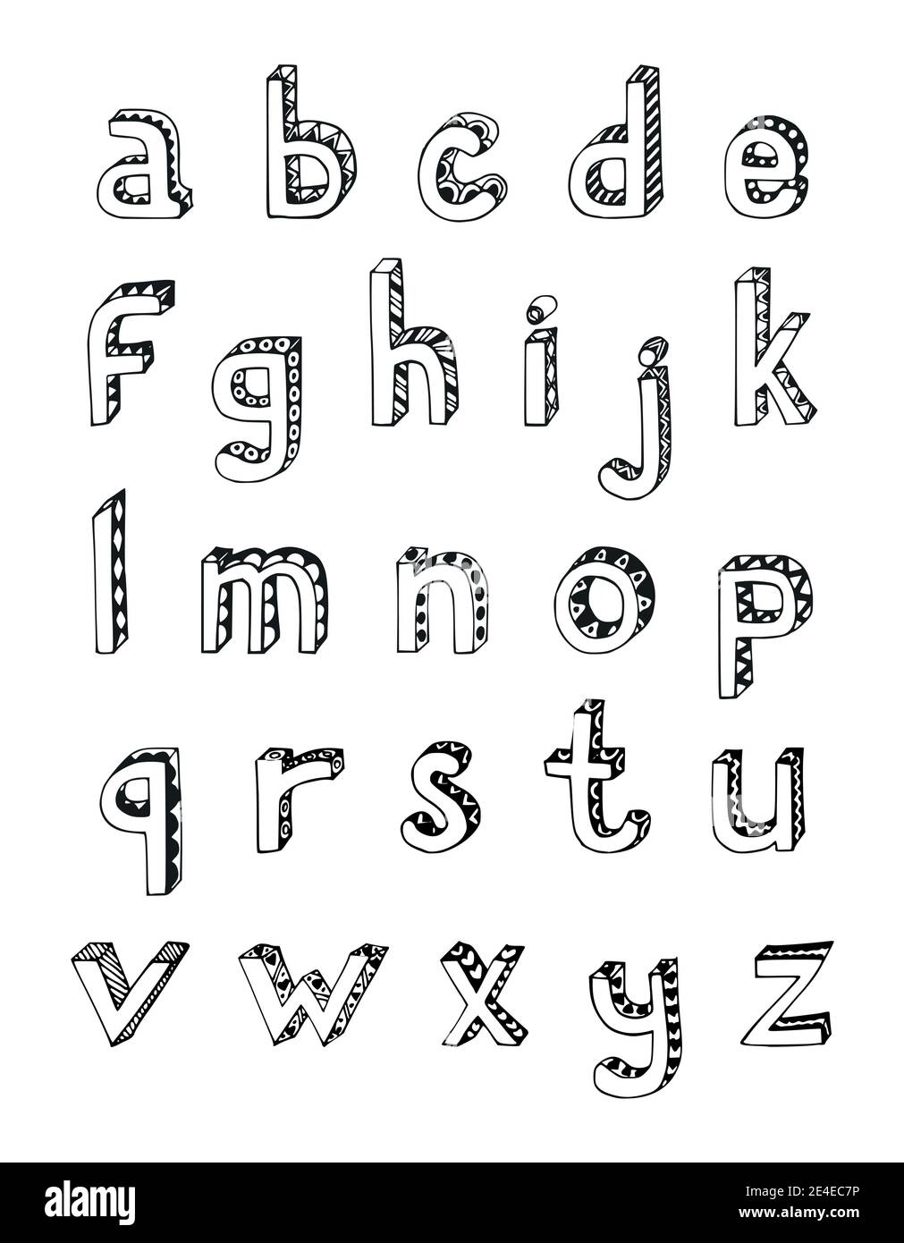 Skizze handgezeichnete 3d Alphabet der kleinen Kleinbuchstaben