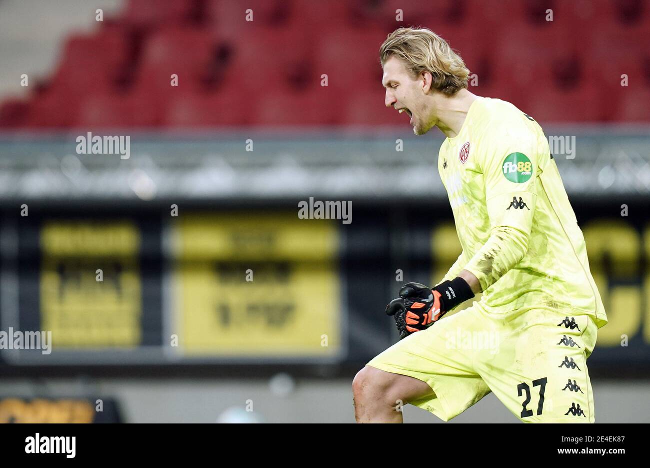 Stadt Mainz, Deutschland. 23. Jan, 2021. firo: 23.01.2021 Fuvuball: Fußball: 1. Bundesliga, Saison 2020/21 FSV Mainz - RB Leipzig Finale Jubilation, Torwart Robin Zentner (Mainz) Credit: Thorsten Wagner/Witters/POOL/via firoportphoto / use worldwide/dpa/Alamy Live News Stockfoto