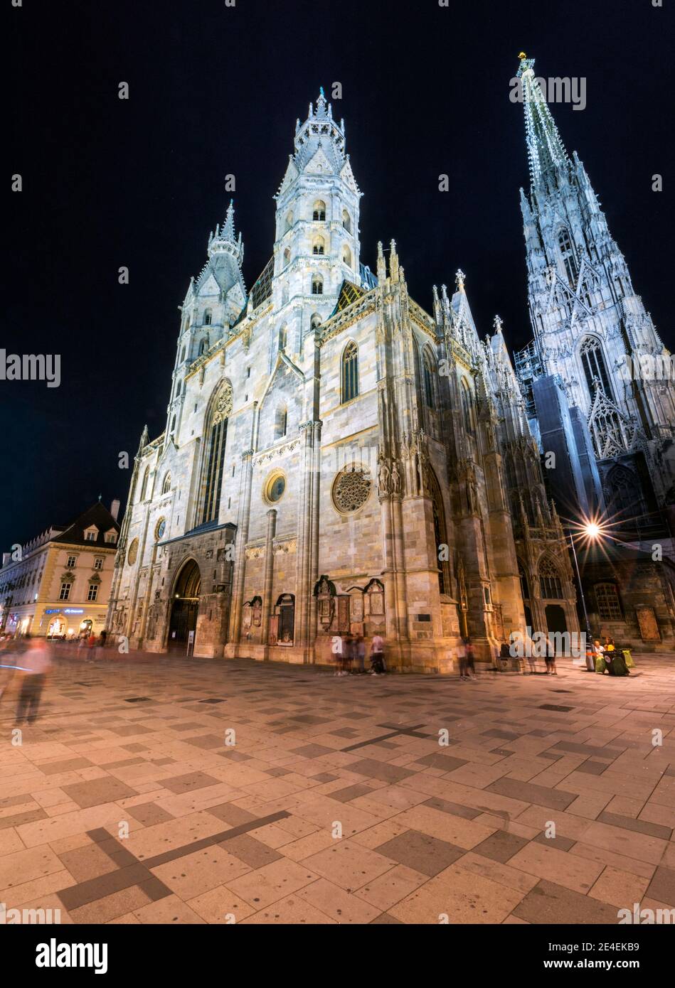 Blick auf den Stephansdom bei Nacht. Wien, Österreich Stockfoto