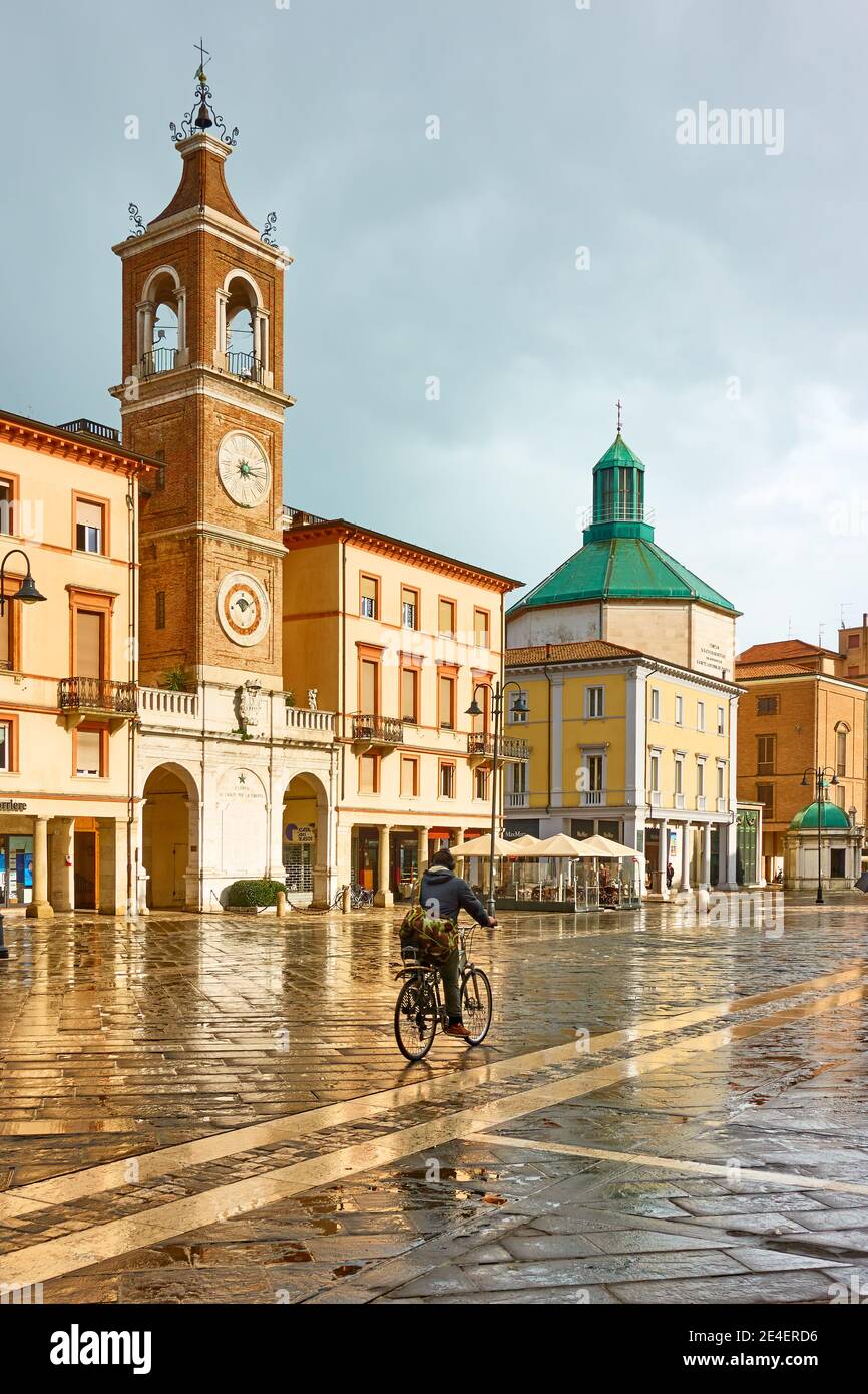 Rimini, Italien - 26. Februar 2020: Platz der drei Märtyrer (Piazza Tre Martiri) in Rimini Stockfoto