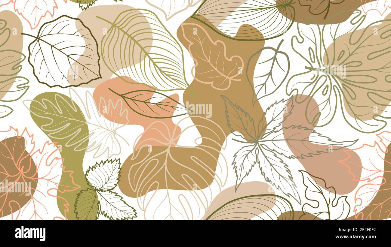 Blumenmuster mit Blättern. Natur nahtlose Herbst Blatt festlichen Hintergrund. Florieren Ziergarten mit organischen Form Blots und Punkte Stock Vektor