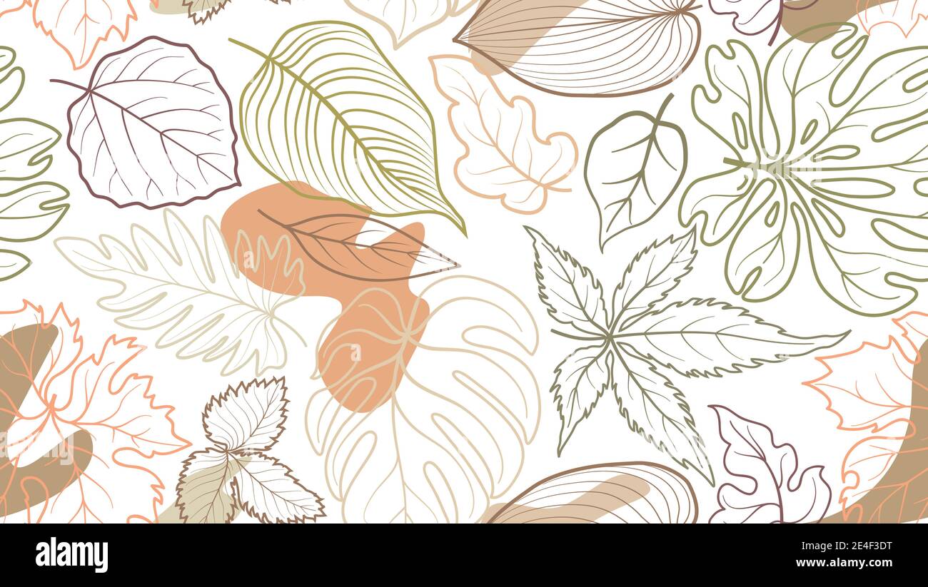 Blumenmuster mit Blättern. Natur nahtlose Herbst Blatt festlichen Hintergrund. Florieren Ziergarten mit organischen Form Blots und Punkte Stock Vektor