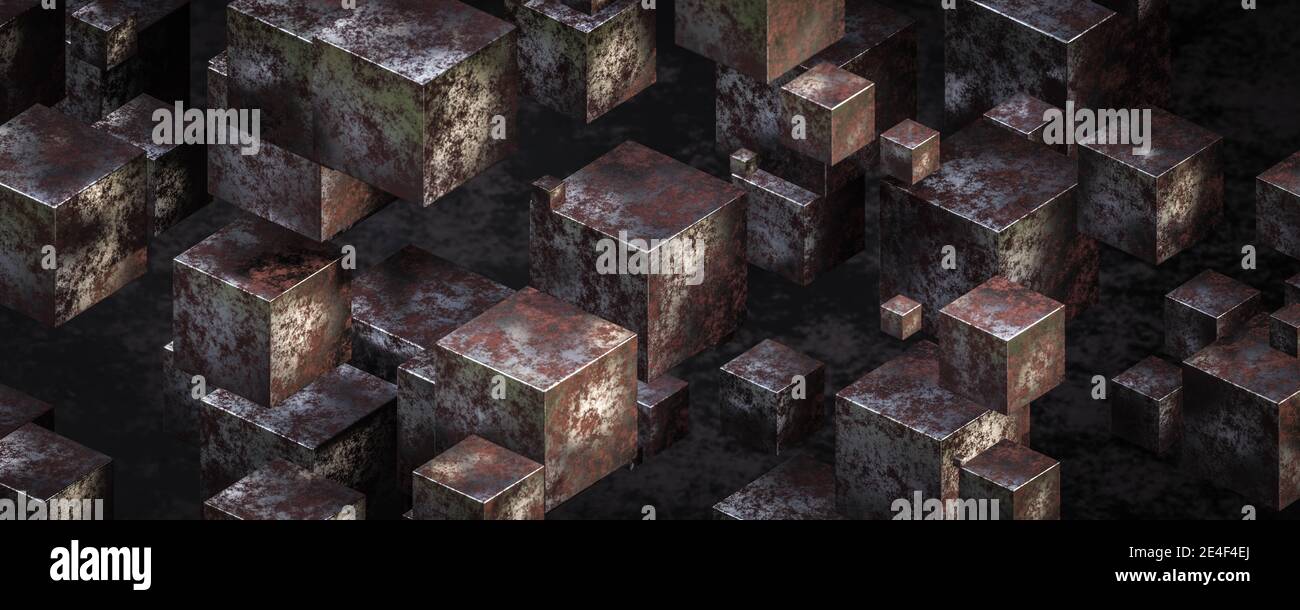 Rosty Metal Cube Objekt 3d Rendering Illustration Stockfoto