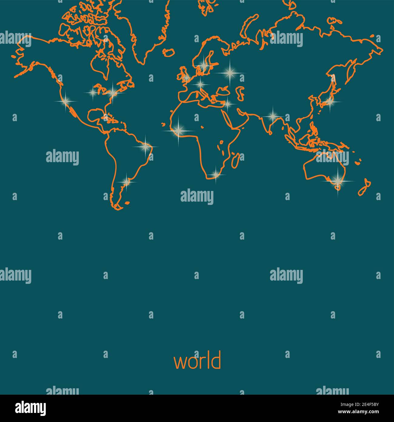 Konturkarte der Welt auf einem sherpa blauen Hintergrund. Vektor Stock Vektor